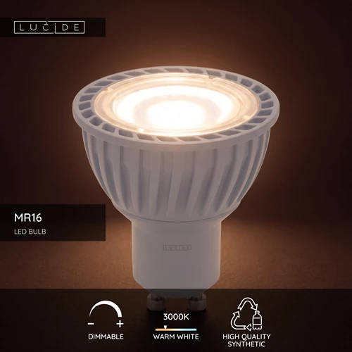 Lucide MR16 - Led bulb - Ø 5 cm - LED Dim. - GU10 (MR16) - 1x5W 3000K - White - USP